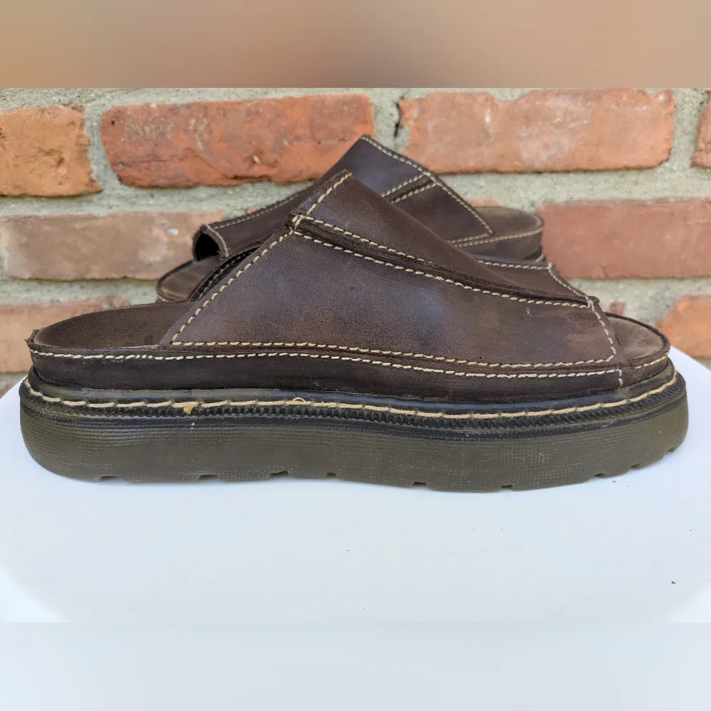Beaver Creek 90s Y2K Brown Leather Chunky Slip-On Sandals - Picture 2 of 10
